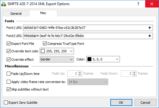 &nbsp;DCMD SMPTE 428 Export Configuration- Font