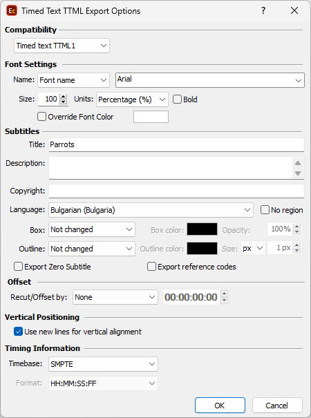 &nbsp;Timed Text DFXP XML Export Configuration