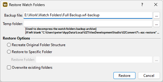 &nbsp;Restore Watch folders and Workflows