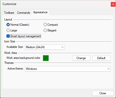 &nbsp;Customize Dialog - Appearance