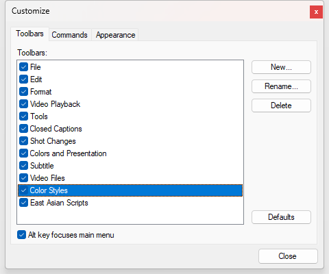 &nbsp;Customize Dialog - Toolbars Tab