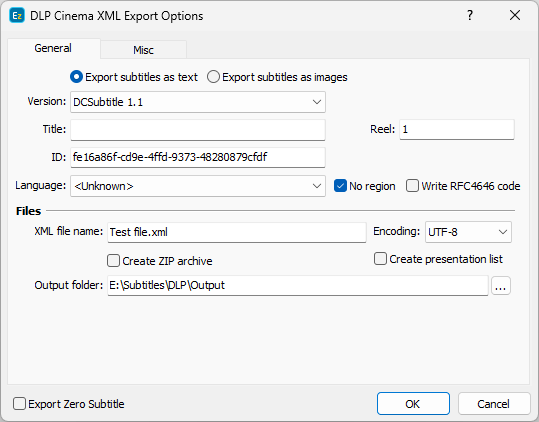 &nbsp;DLP Cinema XML Export Configuration - General