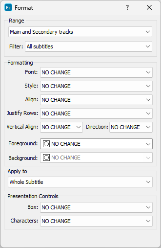 &nbsp;Format Subtitles dialog