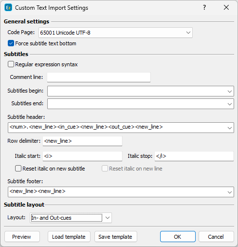 &nbsp;Custom Text Import Settings