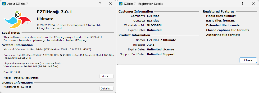&nbsp;EZTitles About dialog