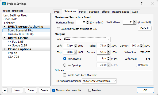&nbsp;Project Settings- Safe Area page